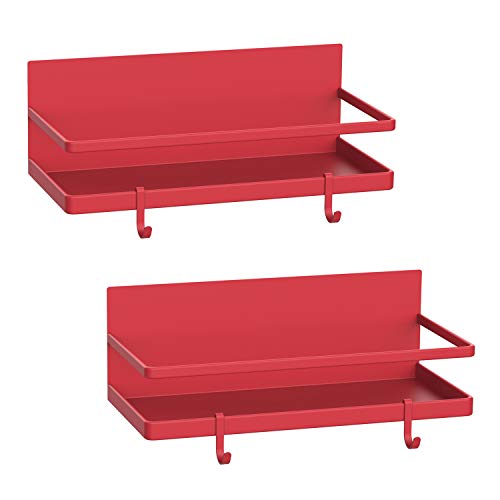 Image of Magnetic Spice Rack, Strong Magnetic Shelf with 2 Removable Hooks, Perfect Space Saver for Small Kitchen /Apartment, Awesome Metal Cabinet for Holding Spices, Jars, Bottle, Beve(Red, 2Pack)
