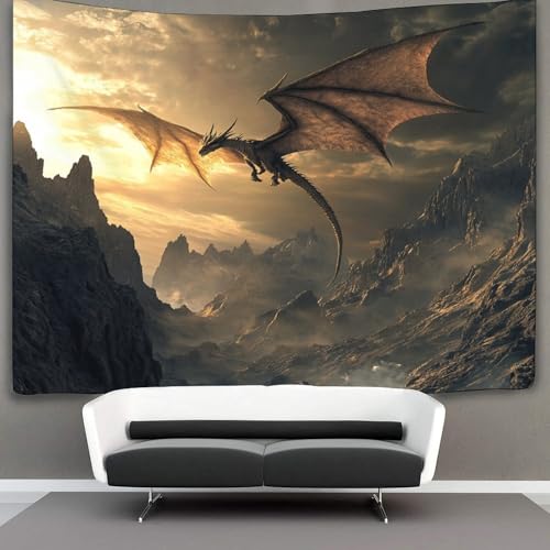 Tapisserie murale kaiyun Petit Dragon et montagnes en tissu decoration grand format 180x230 cm