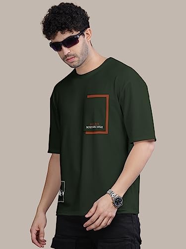 Image of BULLMER Peach Trendy Front Printed oversized Round Neck T-shirt for men