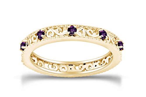 Stackable Ring for Women, 14K Gold Over 925 Sterling Silver with Round Cut Simulated Amethyst, Dainty Band Ring Jewelry Gift for Her (Band width 3.5mm)2