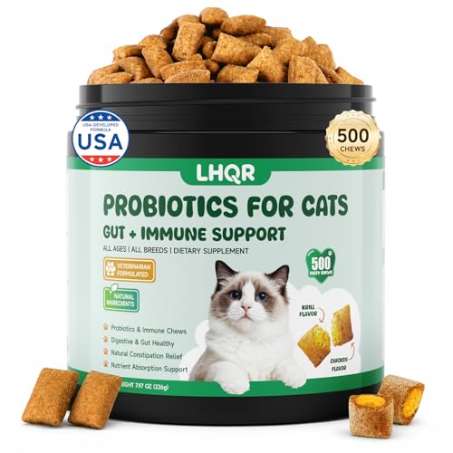 500 Probiotics for Cat - Digestive Enzymes & Prebiotics for Gut Health, Probiotic Tasty Chews Diarrhea Relief & Gas Treatment, Pumpkin Formula for Sensitive Stomachs & Itchy Skin Support, Chicken