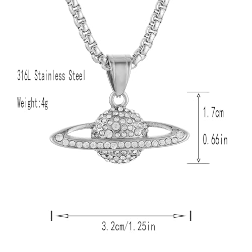 STWTR Saturn Necklace for Men Women Stainless Steel Cubic Zirconia Planet Necklace Pendant Jewelry Gift2