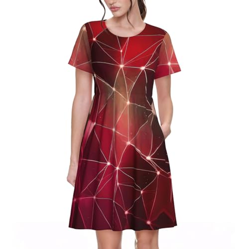 VCzsdff Red Galaxy Constellation - Vestido acampanado para mujer, con bolsillos, vestido casual de primavera de manga corta para el trabajo, viajes, fin de semana, Negro, XXL