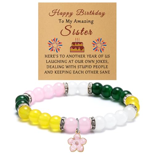 Gifts for Sister Birthday Beaded Bracelet Sisters Gifts from Sister Happy Birthday Gift for Soul Sisters in Law Friends Bestie Daughter Mom Mothers Day Gift Idea Jewelry Bracelet with Massage Card
