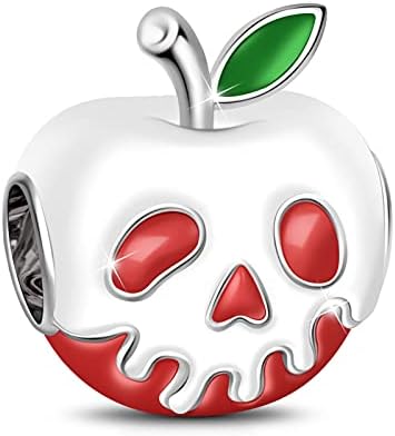 GNOCE Red Apple with Light Green Leaf Charm Bead 925 Sterling Silver Charms Fit for Bracelet Necklace