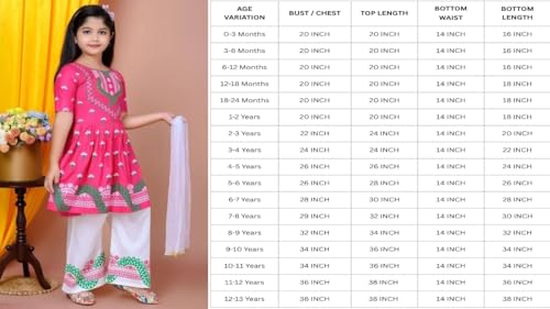 Image of Girls' Traditional Printed Kurti with Palazzo and Dupatta Set, Pink and White, Floral Design