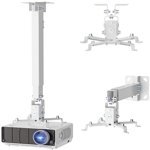 Image of WALI Projector Mount Ceiling/Wall - Universal 3-in-1 Bracket with Extension Pole, Height Adjustable Holder for LCD/DLP Projectors, Supports up to 44lbs, White (PM-003-W)