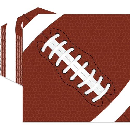 Pack of 50, Football Paper Napkins, Brown Disposable Cocktail Napkins for Sports Football Game Events Supplies Birthday Party Decorations, 13x13 Inches Unfolded