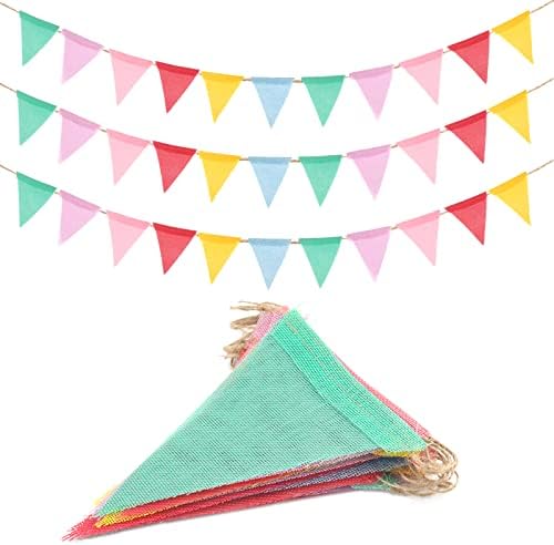 G2PLUS 12M Rustic Imitated Linen Banner - 36PCS Outdoor Waterproof Bunting Flags- Reusable Bunting Banner -Garden Triangle Bunting for Outdoor Party/ Wedding/Festival / Birthday Decoration