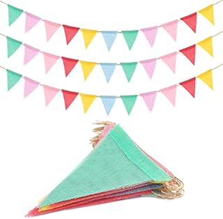 G2PLUS 12M Rustic Imitated Linen Banner - 36PCS Outdoor Waterproof Bunting Flags- Reusable Bunting Banner -Garden Triangle Bunting for Outdoor Party/ Wedding/Festival / Birthday Decoration