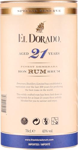 El Dorado, Rum 21 Years Old, 700 Ml, Aroma Di Arancia E Mandarino, Note Dolci Di Zucchero Di Canna, Cioccolato Fondente E Caffè, Invecchiato 21 Anni In Guyana In Botti Exbourbon, Idea Regalo, 43% Vol. - 3