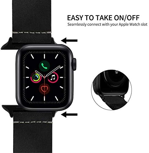 GerbGorb Leather Strap for Apple Watch Series SE2/8/SE/6/5/4/3/2/1, Apple iWatch Vintage Leather Band 38mm 40mm 41mm 42mm 44mm 45mm 49mm for Men and Women38/40/41mm Black