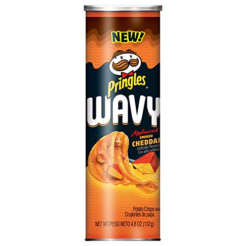Pringles Wavy, Potato Crisps Chips, Applewood Smoked Cheddar, 4.8oz Can(Pack of 8)
