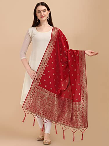 Image of DEVANGI Women's Woven Banarasi Silk Dupatta /Chunni For Women, Floral Print 1 Meter Wide and 2.3 Meter Length Printed Designer Dupatta /Chunni For Girls