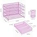 Marbrasse 4-Trays Desk File Organizer with 2 Pen Holder, Desktop Hanging File Holder with Drawer, Paper Letter Tray Organizer (Purple)