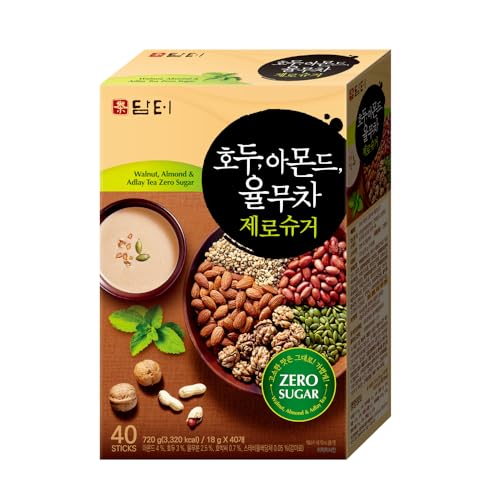 Damtuh Walnut Almond Adlay (Job's Tear) Zero Sugar Traditional Korean Meal Replacement Powder Drink Mix with Stevia – Nutty Breakfast Korean Multigrain Drink 40 Sticks (18g each)