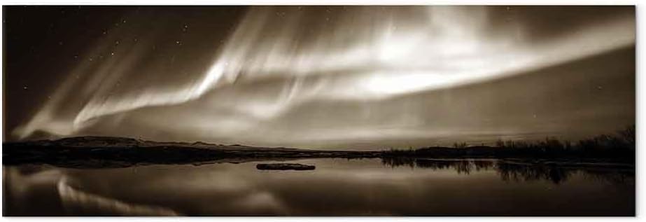 artgeist Acoustic Canvas Wall Art Print Aurora 53x18 in - 1pcs Picture with Acoustic Foam Sound Print Artwork Room Acoustics Soundproofing - Night Iceland c-B-0289-b-d