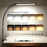 Akynite Lampa biurkowa LED, zaciskowa, z timerem, adapter 2 A, 5 trybów kolorystycznych, 10 jasności, złącze USB z kablem, zacisk biurkowy, lampa LED, czarna