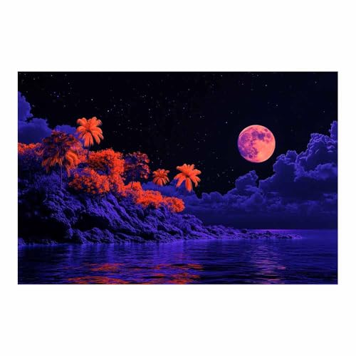 Art abstrait tropical lune rose TERUEA tableau mural grand format violet