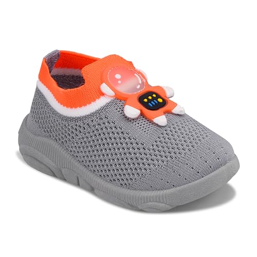 Image of HOOH Baby Unisex Walking Shoes with Musical Sound and Spinner, Knitted Upper, Slip Resistant, Mid Top Sneaker, Water Resistant, 0-24 Months