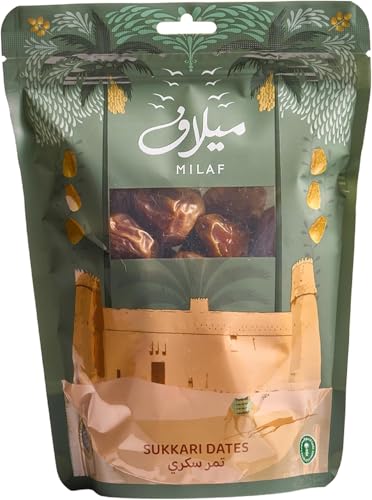 Milaf Premium Sukari Dates - 9 oz | Fresh, Soft, Delicious & Juicy | Distinct Sweet Taste | No Additives or Preservatives | Ideal for Snacking or Cooking | Can Support a Healthy, Balanced Diet