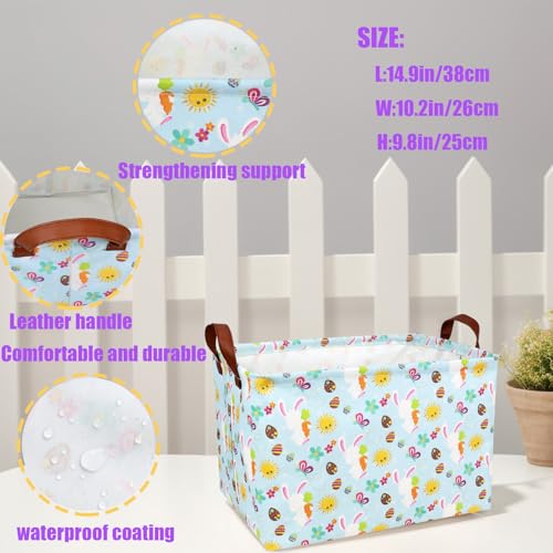 Image of Easter Basket for Kid Large Empty Rectangular Cute Easter Gift Storage Basket Bunny Eggs Decor (Rabbit Butterfly Sun)