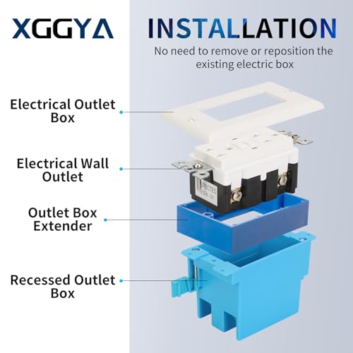 Image of Single Gang Receptacle Outlet Box Extenders 3 /4 inch,Blue,Pack of 4 | Electric Outlet Extender Box With 8 screws; Outlet Box Extender 1 Gang for Electric Box and Electric Outlet Switches.