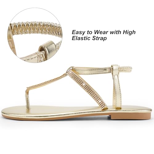 Womens Rhinestone Sandals T-Strap Crystal Flat Dressy Adjustable Ankle Thong Summer Sandals4