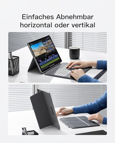 Inateck Tastatur Hülle für Air 13 Zoll M4/M3/M2(2026/2025/2024),iPad Pro 12.9 Zoll,Hoch-/Querformat Ständer,Abnehmbare Touchpad mit 7-Farbiger Hintergrundbeleuchtung,QWERTZ,KB04118 4
