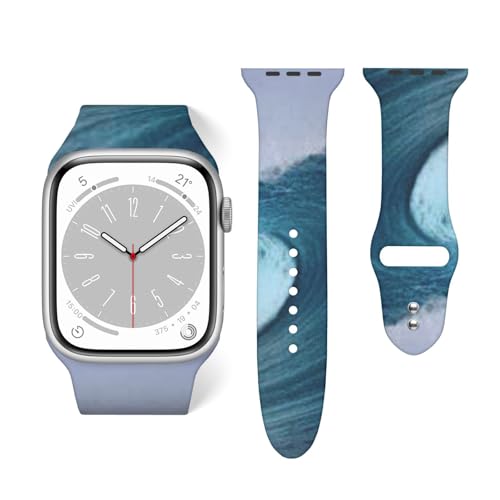 Tropical Blue Surfing Wave Silicone Smartwatch Strap 38mm 40mm