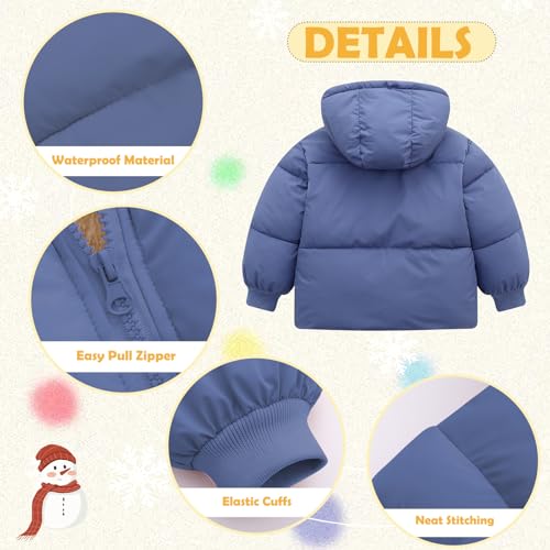 UNICOMIDEA Blue Toddler Winter Coat 12-18 Months Baby Boys Jacket With Hooded Warm Plush Clothes For Infant Todder Girls Outerwear Fashion Infant Boys Pockets Coats 1st Birthday - Thumbnail 6