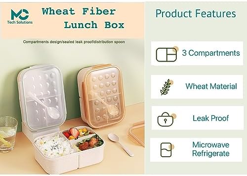 2 Pack, Pair - Wheat Fiber (No BPAs, No Chemical Dyes) Lunch Box Set, Bento Box, Food container for Adults, Kids, Baby for school, work, daycare. Lunch Boxes with 3 Compartments, Flatware. (Purple/ Yellow - 1150ML) 3 41LXfMpvfOL. AC