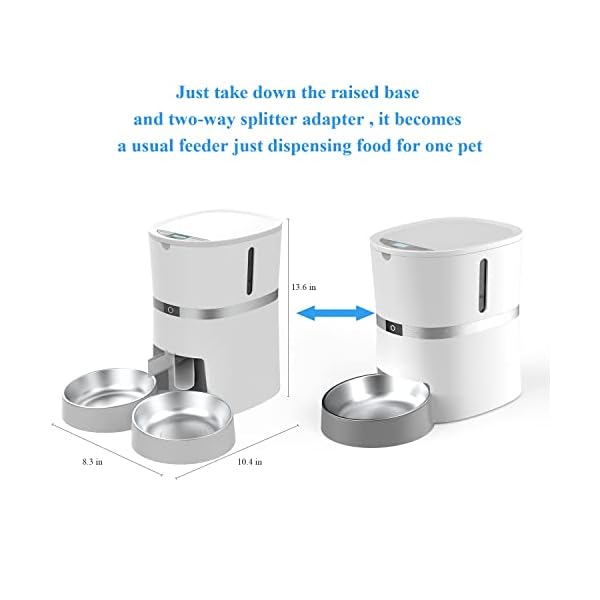 Automatic Cat Feeder, WellToBe Pet Feeder Food Dispenser for Cat & Small Dog with Two-Way Splitter and Double Bowls, up to 6 Meals with Portion Control, Voice Recorder – Battery and Plug-in Power Automatic Cat Feeder, WellToBe Pet Feeder Food Dispenser for Cat & Small Dog with Two-Way Splitter and Double Bowls, up to 6 Meals with Portion Control, Voice Recorder – Battery and Plug-in Power