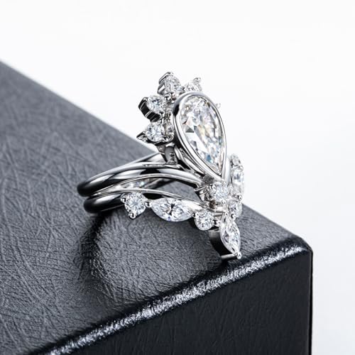 Moissanite Wedding Rings Bridal Set 4CTTW D Color VVS1 Clarity Marquise & Round Brilliant Cut 925 Sterling Silver Wedding Band Engagement Rings for Women with Certificate3
