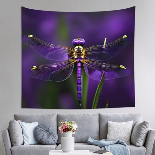 Tapiz grande de libélula morada JEJEA de 152 x 130 cm para decoración artística de pared