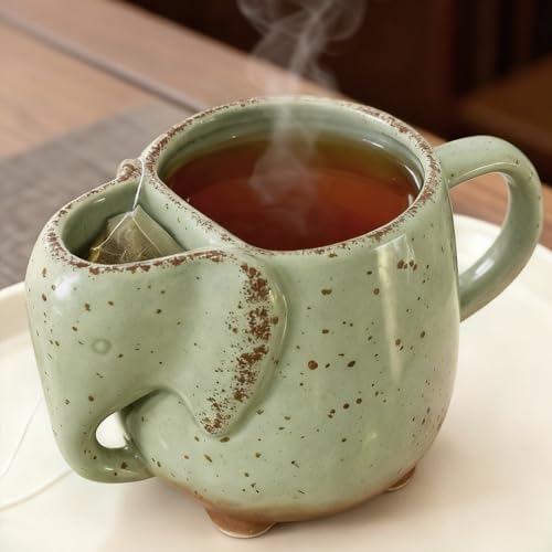 Tea Mug Elephant Mugs Ceramic Unique Cup Great Gift for Tea Lover Green 15 oz