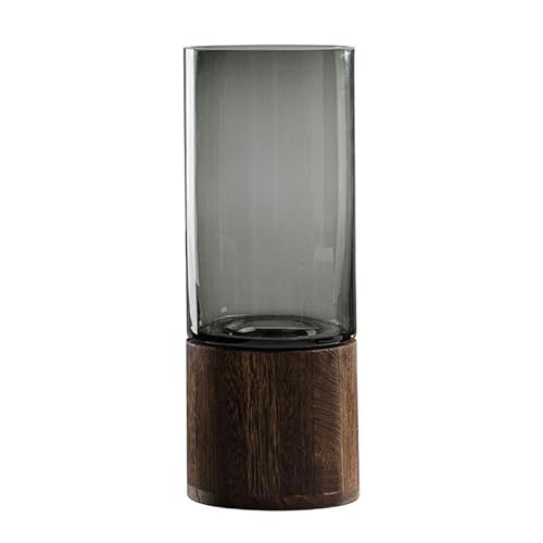 EKLMCFS Transparent Glass Wooden Base Flower Vase Dining Table Decorative Ornament Vases(31.5cm)
