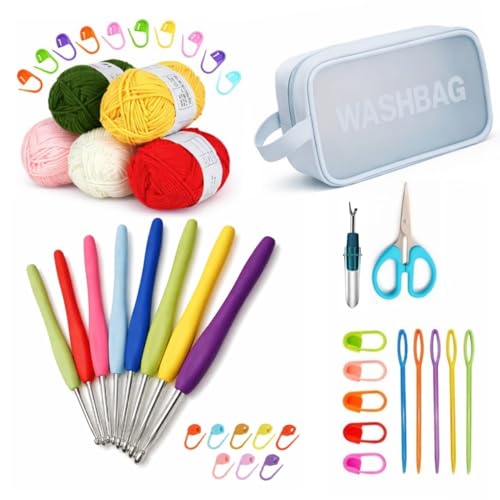 Image of Crochet Kit with Soft Grip Handles - Full Crochet Hook Set for Beginners & Yarn Lovers - Ergonomic Crochet Tools for DIY Craft & Gifting (Crochet Set 8)