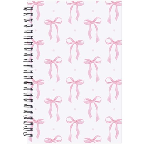 INCOK Coquettte Pink Bow Notebook - Preppy Stuff Preppy School Supplies Cute Spiral Notebook 5.5 x 8.3 Inches Aesthetic Journal School Office Stationary for Girly Women