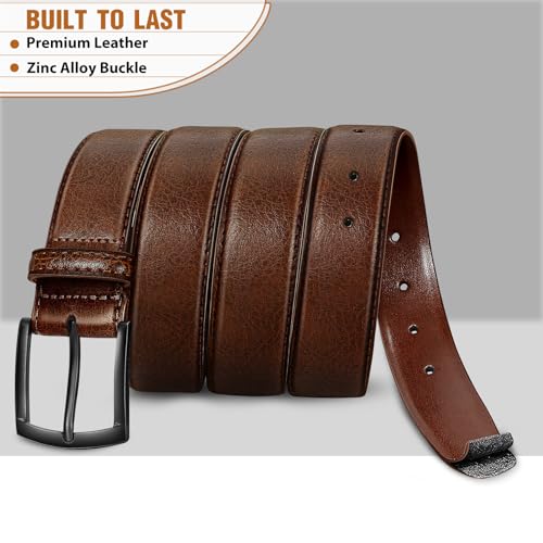 Men's Belt Leather Belt for Men Dress Casual Golf Jeans Pants 1 3/8" (Dark Brown) - Image 3