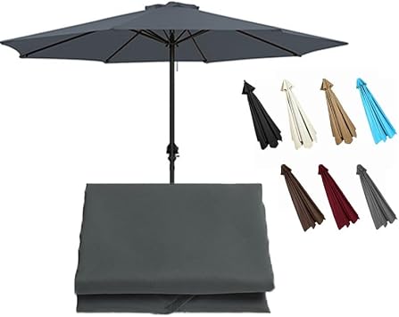 8 Ribs Umbrella Replacement Top Cover for Patio, 7ft-11.5ft Market Umbrella Replacement Canopy Cover, Pool Sun Shade Replacement Cloth 6 RibsGrey,2m/6.5ft 8Ribs