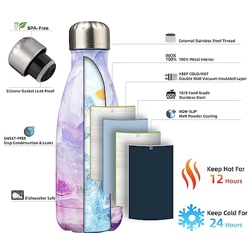 Image of Konokyo Insulated Water Bottles,12 oz Double Wall Stainless Steel Vacumm Metal Flask for Sports Travel,Marble Dawn