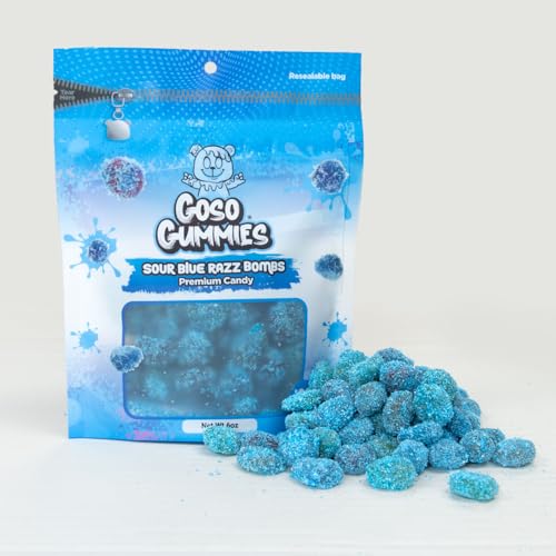 Goso Gummies Sour Blue Razz Gusher Bombs – 6oz Bag – Sour Blue Raspberry Filled Candy