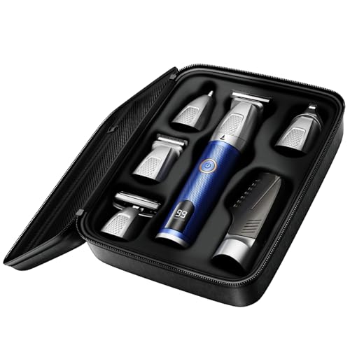 Image of boAt Slazer K100 Pro 15-in-1 Full Body Grooming Kit with Hard Travel Case, Fast-Charge Trimmer, IPX6, 200-Min Runtime, 6 Magnetic Blades, Stainless Steel+Ceramic Blades, Travel Lock & Display (Blue)