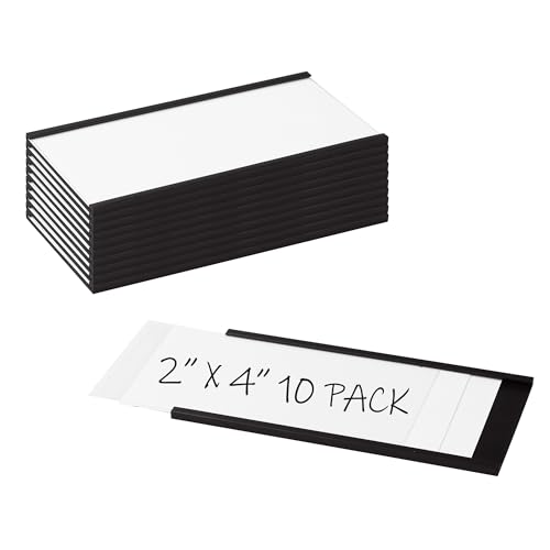 Realth C Channel Magnetic Label Holders 10 Pack 2' x 4'' with Paper Inserts and Clear Plastic Protectors, Magnetic Data Card Holders File Cabinet Labels for Metal Racks and Shelves
