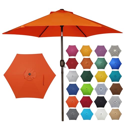 Image of Blissun 7.5 ft Patio Umbrella, Yard Umbrella, Outdoor Market Umbrella with Push Button Tilt Crank, Orange