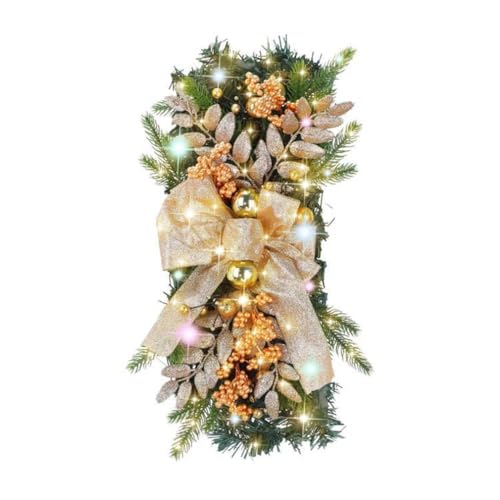 HADAVAKA Decorazioni per Ringhiera di Natale, Ghirlanda per Scale, Ghirlanda di Natale con Luci (Senza Batteria), Ornamenti Appesi A Parete, per La Decorazione delle Scale delle Feste (Gold)