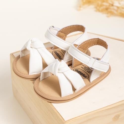 Image of Meckior Baby Toddler Infant Girls PU Leather Soft Open Toe Summer Sandals Flower Princess Flat Shoes