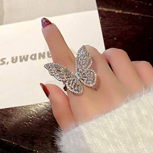Leprato Sparkling Butterfly Ring Cubic Zirconia Bow-Knot Knuckle Ring Adjustable Open Statement Butterfly Ring Wedding Jewelry for Women3
