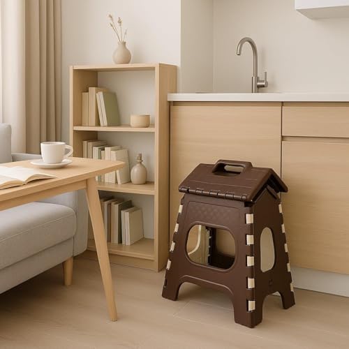 Image of 18 Inch Folding Step Stool,Super Strong Foldable Stool for Adults & Kids, Portable Plastic Step Stool, Non Slip Folding Stools for Kitchen, Bathroom, Bedroom, Office